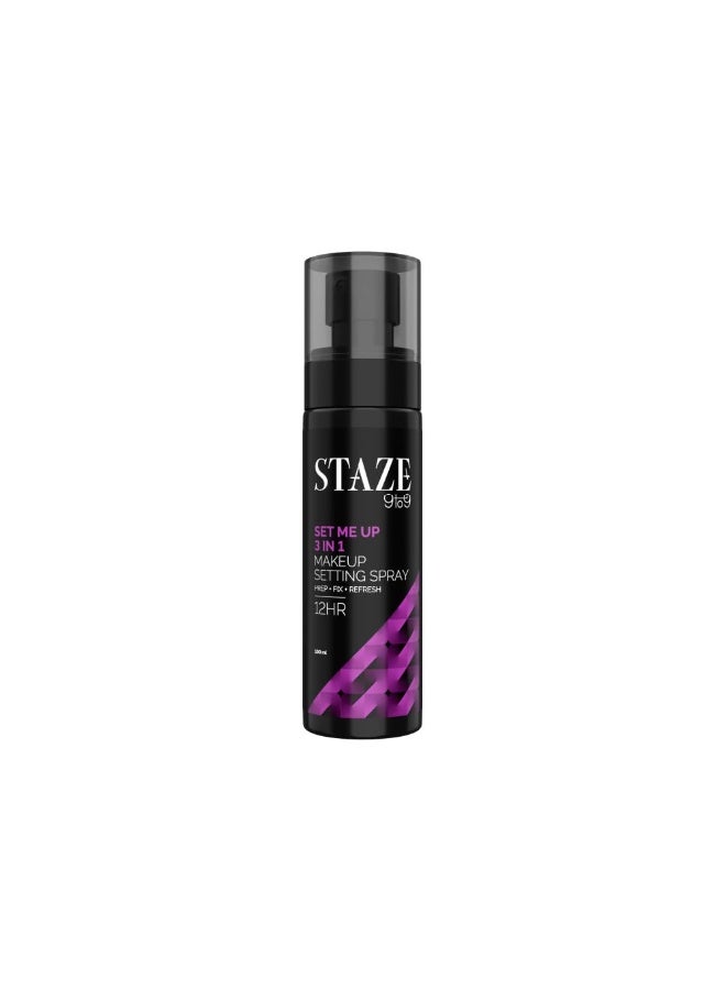 Staze 9to9 Set Me Up Makeup Setting Spray | 3 In 1 Prep + Fix + Refresh & Locks Makeup | for 12Hrs long lasting | Mattifying & Non-sticky | Hydrating & Absorbs Instantly | All skin types | 100 ml - Image 1